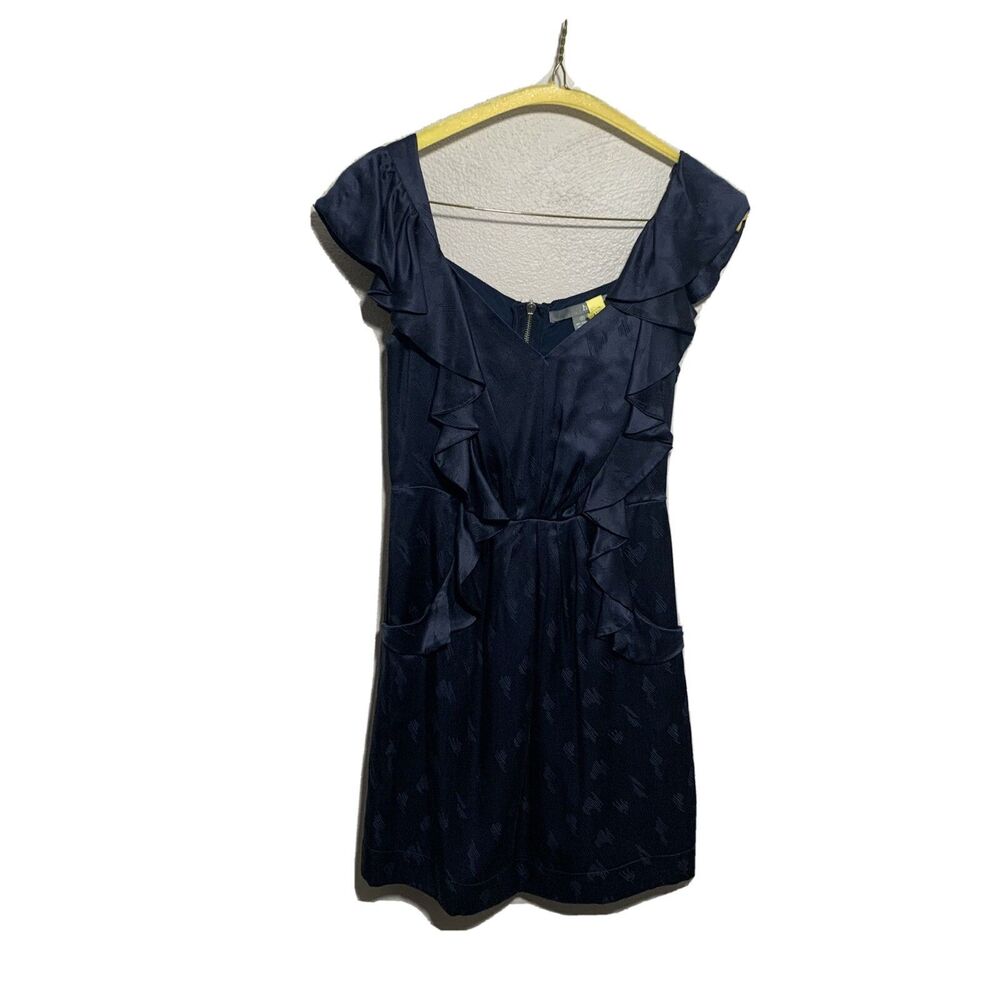 Hype Womens Navy Blue Ruffle Dress Sz 2 w Pockets Lined Anthropologie